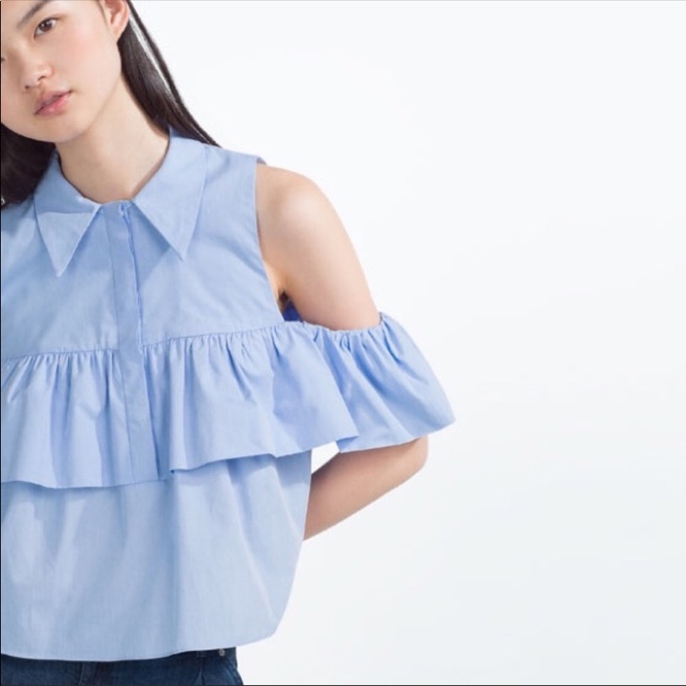 Cold Shoulder Light Blue Top