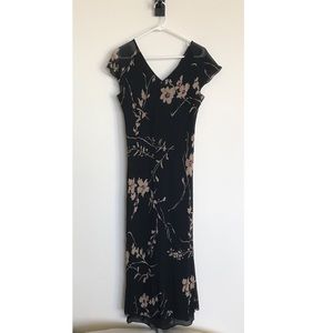 Vintage Ann Taylor Maxi Black Floral Summer Dress