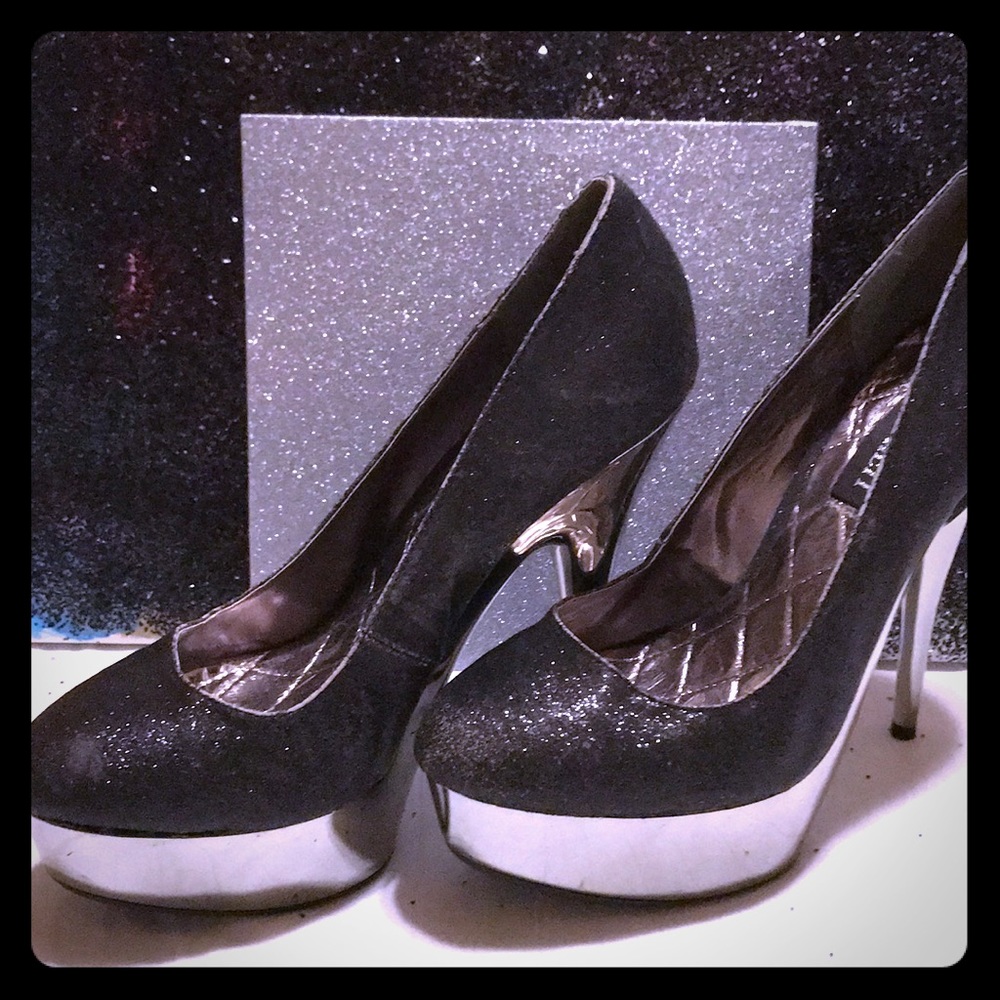 Black Glitter with mirror platform heels