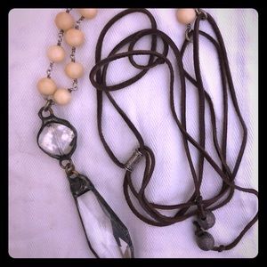 Crystal arrow and leather long statement necklace