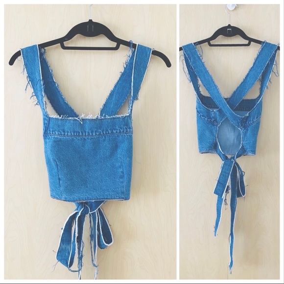 Zara Tops - frayed denim crop top // zara