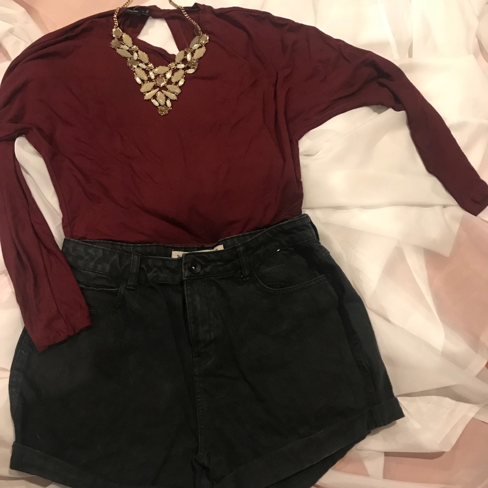 Maroon open back bodysuit