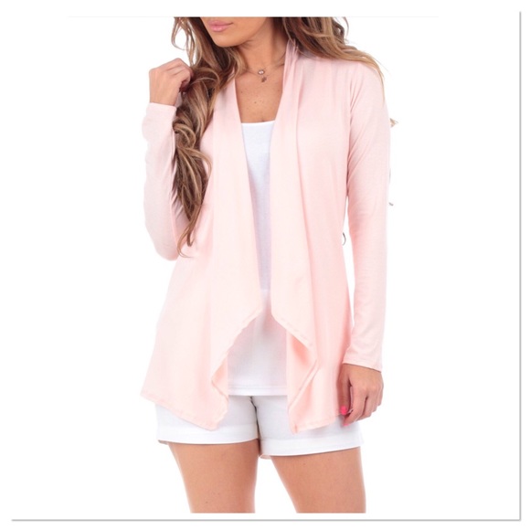 Boutique Sweaters - Blush Pink Sidetail Open Cardigan Boutique Sweaters - Blush Pink Sidetail Open Cardigan
