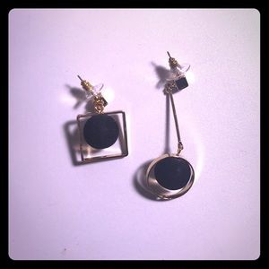 Asymmetric Black Ball Earrings