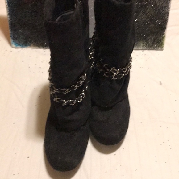 Black suede folder over wedges with chains... - Picture 3 of 3
