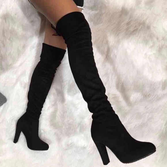Black over the knee suede high heel boots - Picture 2 of 3