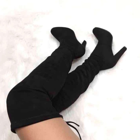Black over the knee suede high heel boots - Picture 3 of 3