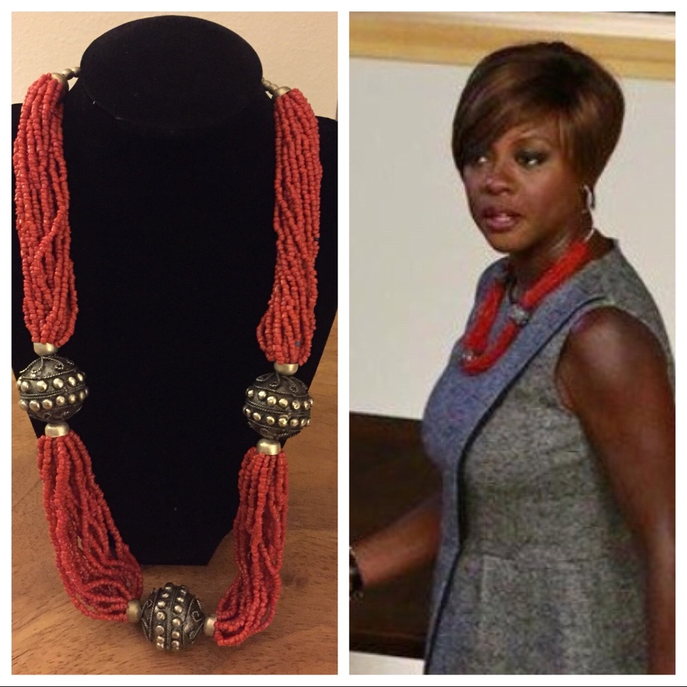 Red coral beaded statement necklace