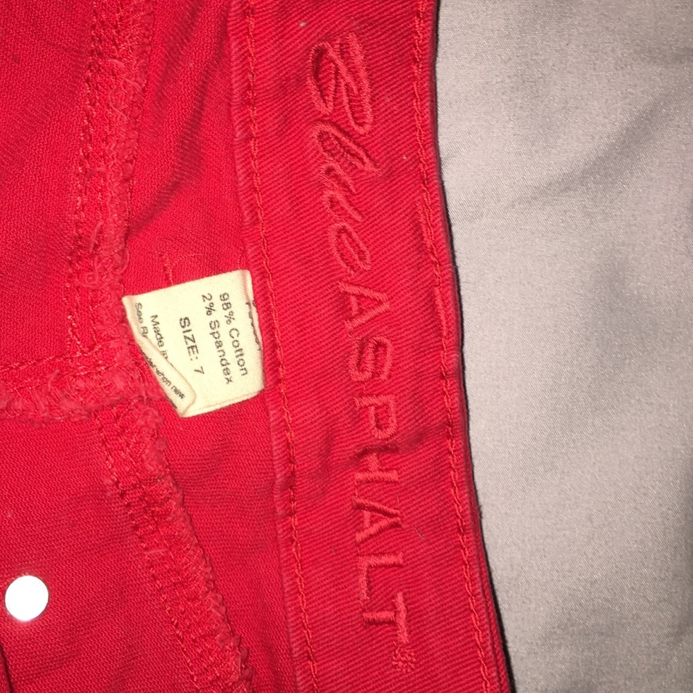 Size 7 bright red “blue asphalt” shorts