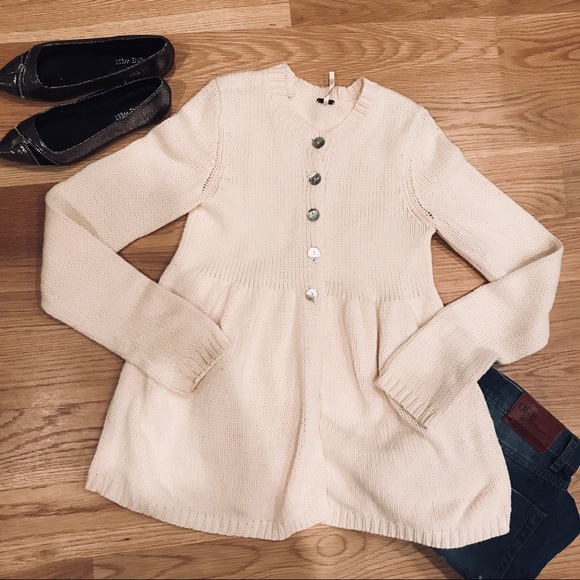 Free People Sweaters - Free People Cream Babydoll Knit Cardigan