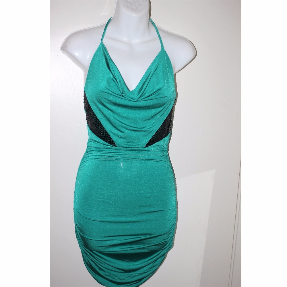 Halter green turquoise dress