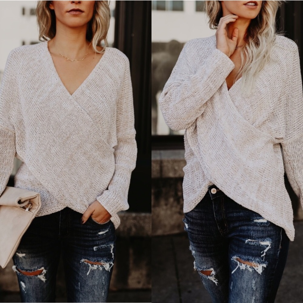 🆕 Cozy Oatmeal Front Wrap Sweater - Picture 5 of 6