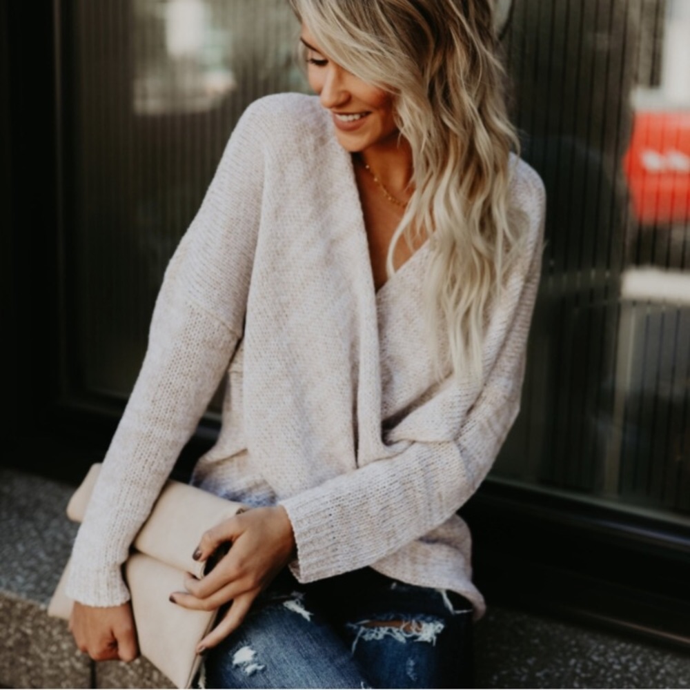 🆕 Cozy Oatmeal Front Wrap Sweater - Picture 2 of 6