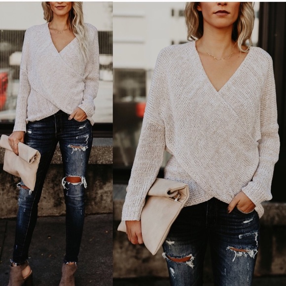 🆕 Cozy Oatmeal Front Wrap Sweater - Picture 3 of 6