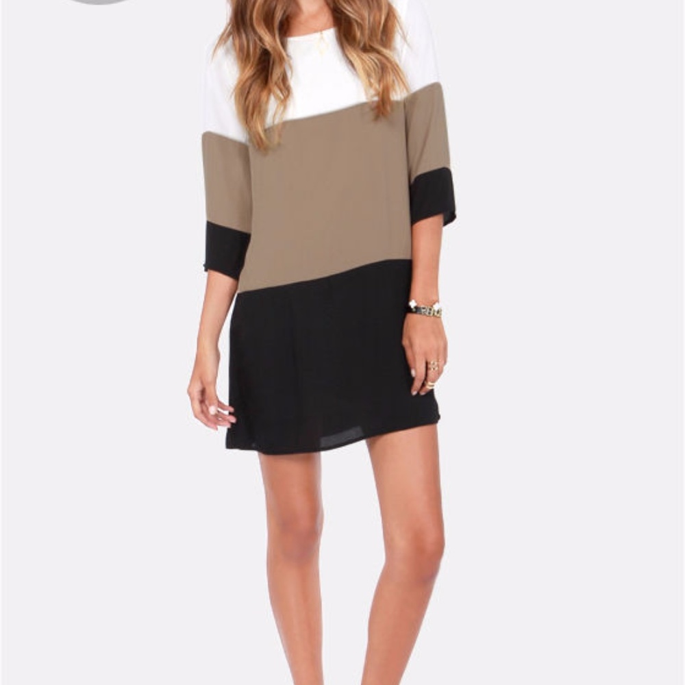 Lulu's Citrus Grove Taupe Color Block Shift Dress