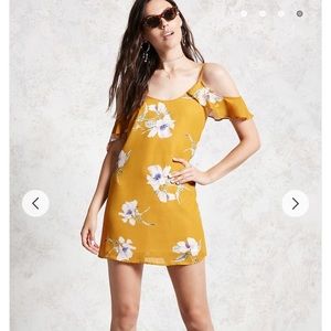 Contemporary cold shoulder floral mini dress