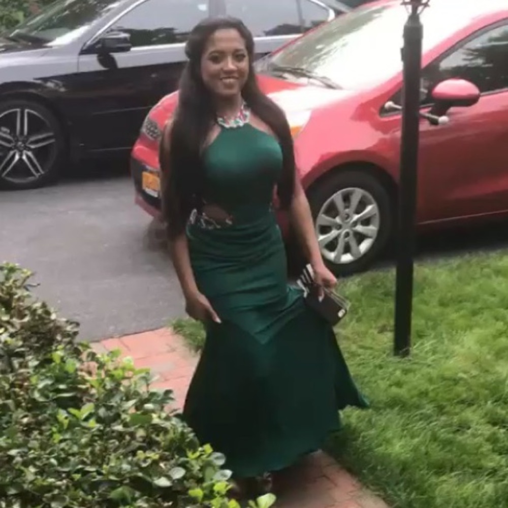 Angela and Alison Green Halter-Neck Prom Dress
