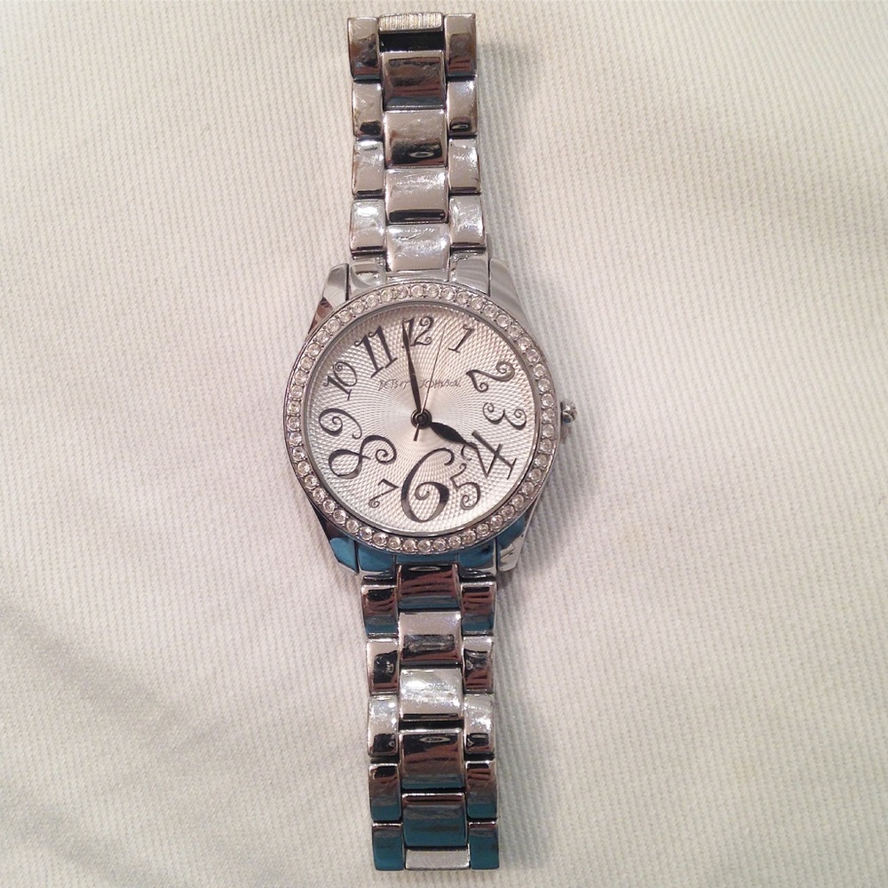 Betsey Johnson Stainless Steel Crystal Bezel Watch
