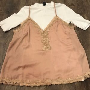 2 piece white mock turtleneck and nude tank