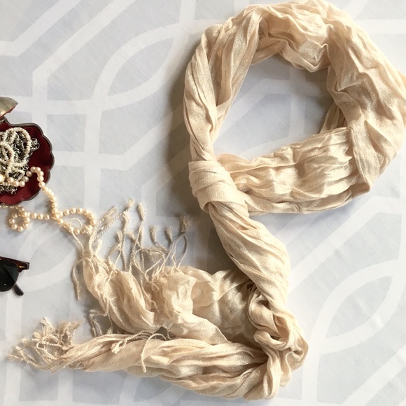 Accessories - Cream & Gold Lightweight Crinkle Scarf