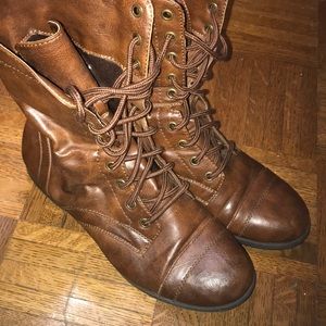 Brown combat boots