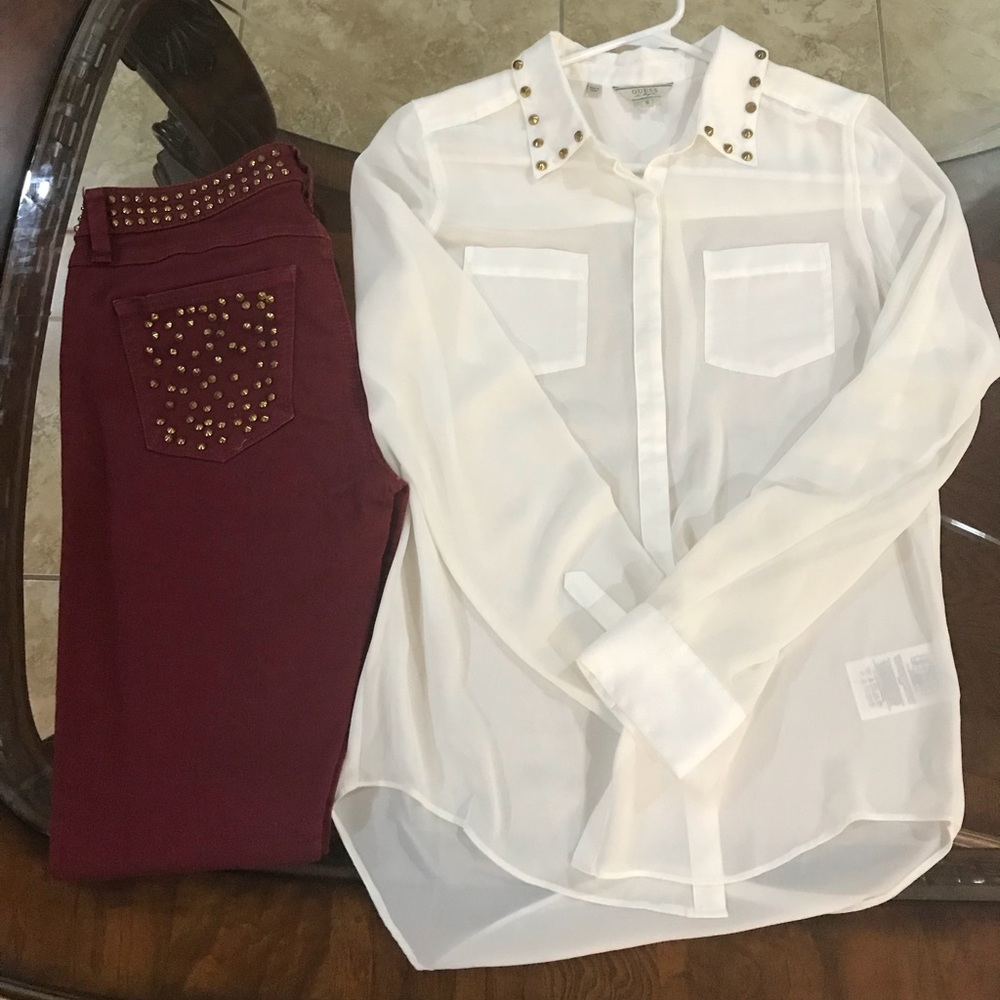 BRITTNEY SKINNY BURGUNDY RED NAIL HEAD STUDS