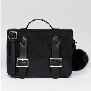 Black Purse w/ Black Poof Ball