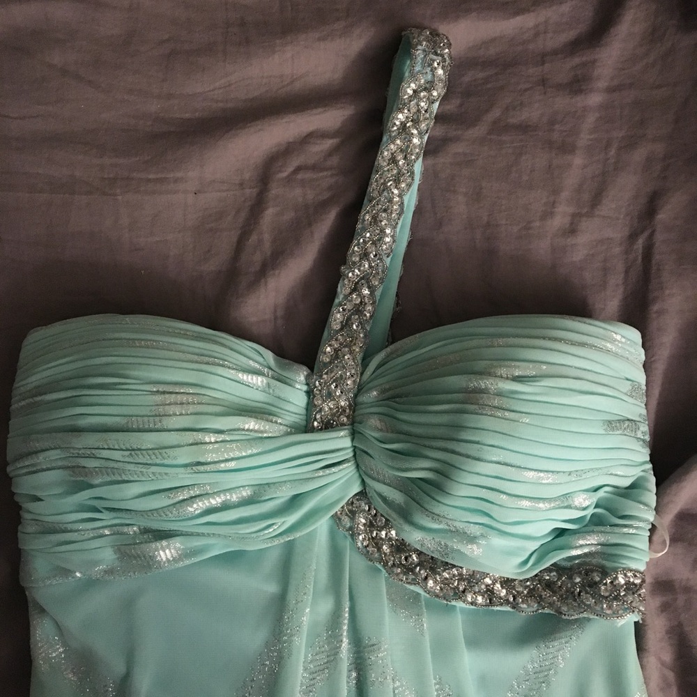 Mint colored prom dress