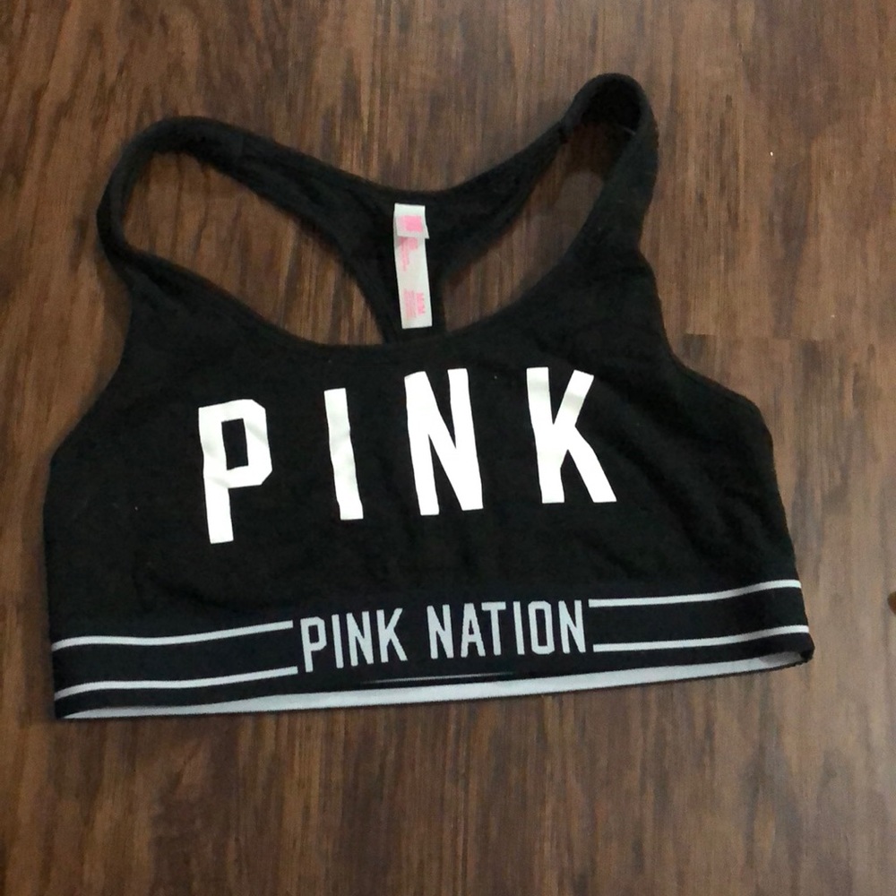 Black unlined sports bra VS PINK