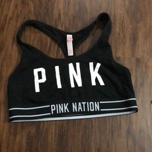 Black unlined sports bra VS PINK