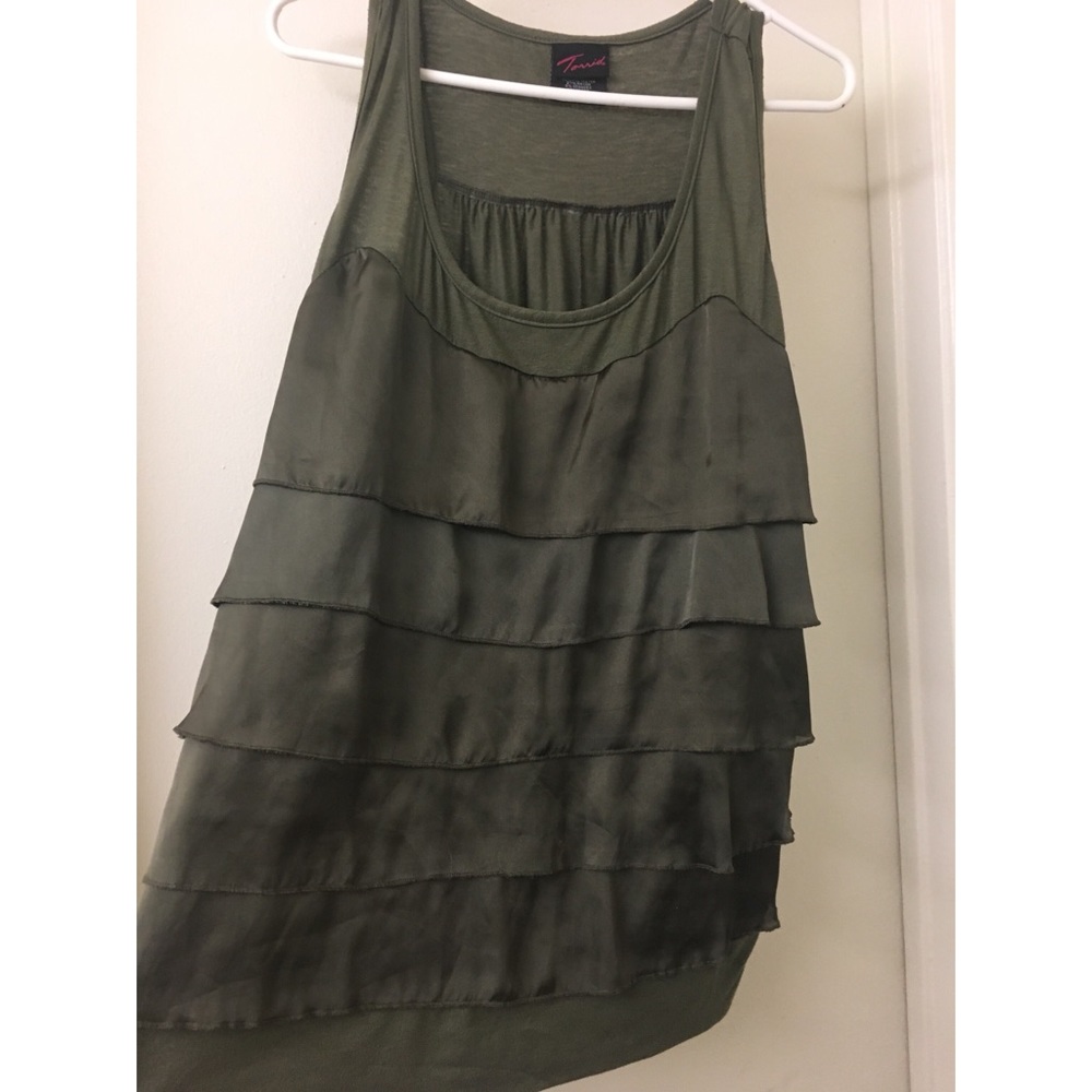 Olive green ruffle tank