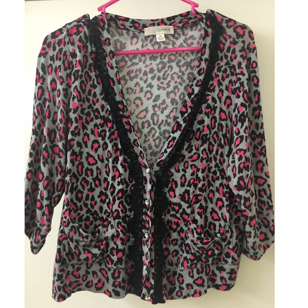 Pink & gray leopard print cardigan
