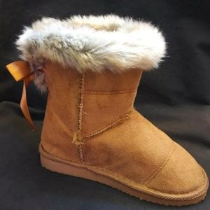 Girl's Faux Suede/Fur Ankle Plush Bow Boots