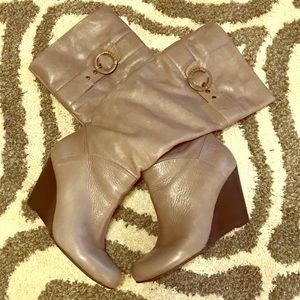 Leather wedge heeled riding boots