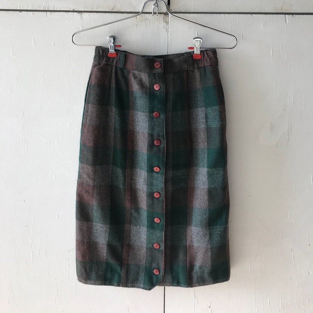 Vintage Plaid High Waisted Button Down Skirt