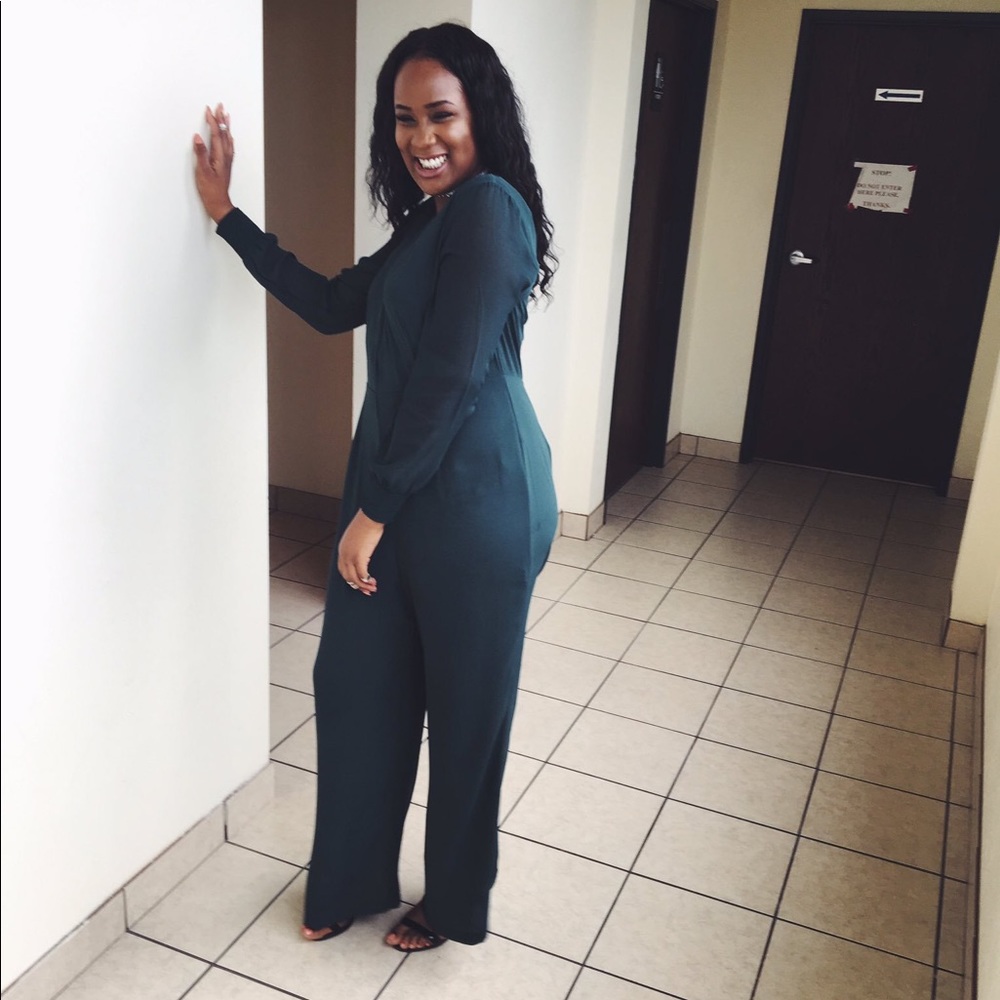 Teal Long-Sleeve Jumpsuit