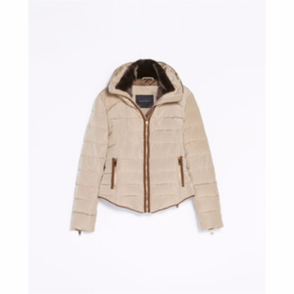 Zara Basic women M beige tan winter puffer jacket
