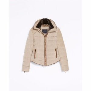 Zara Basic women M beige tan winter puffer jacket