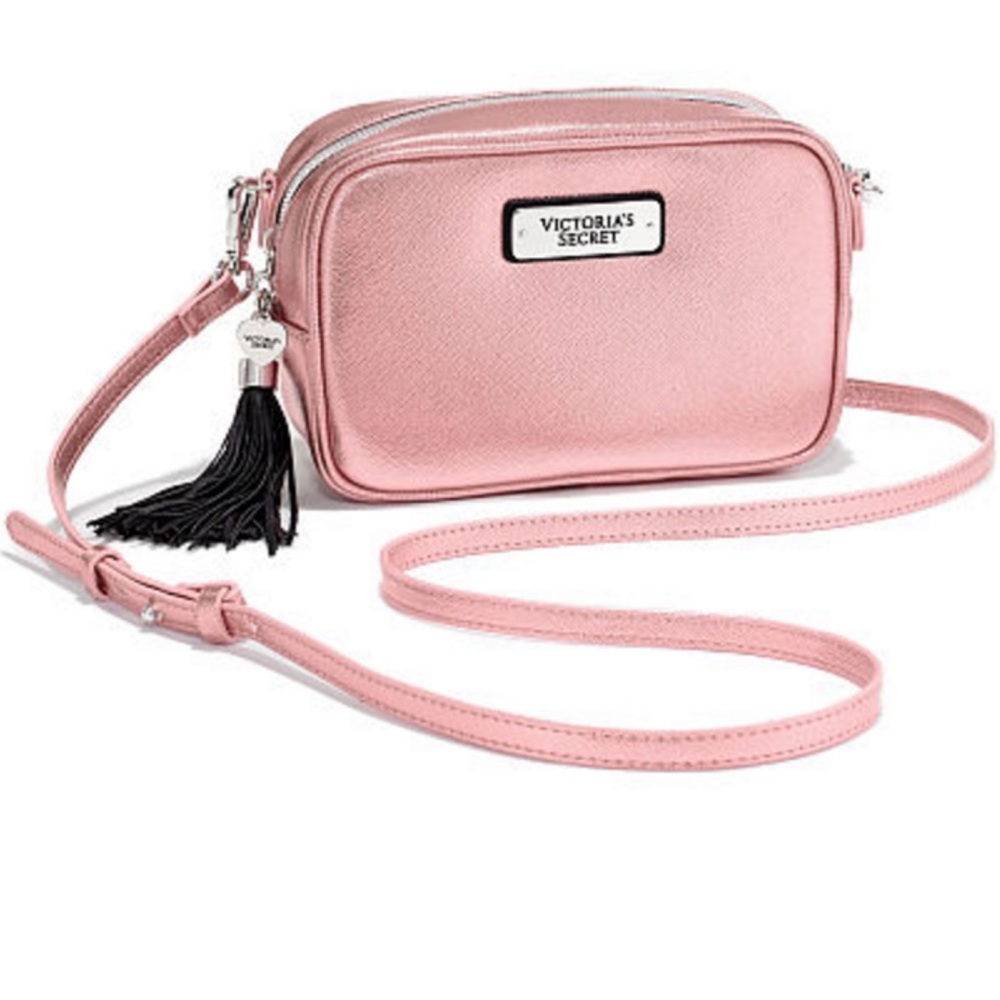 VS Tassel Metallic Pink Faux Saffiano Leather Bag