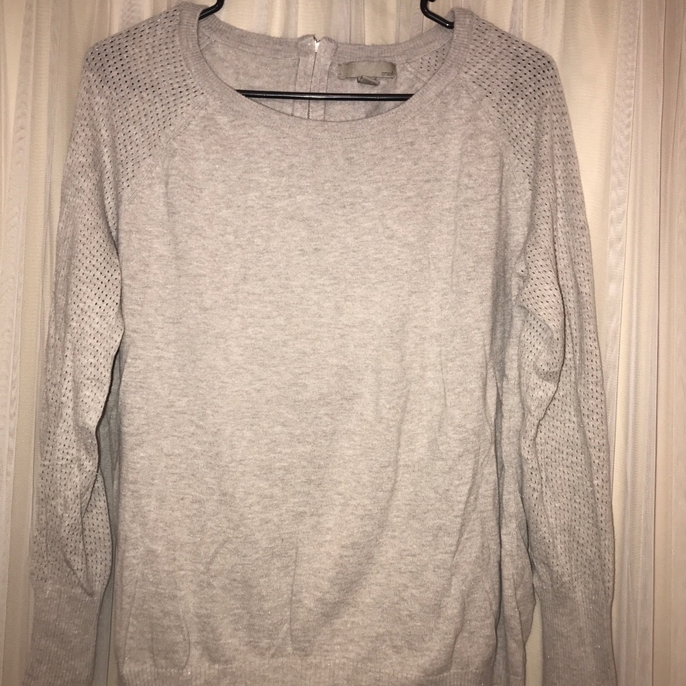 Cream shimmer top w/ knit shoulders