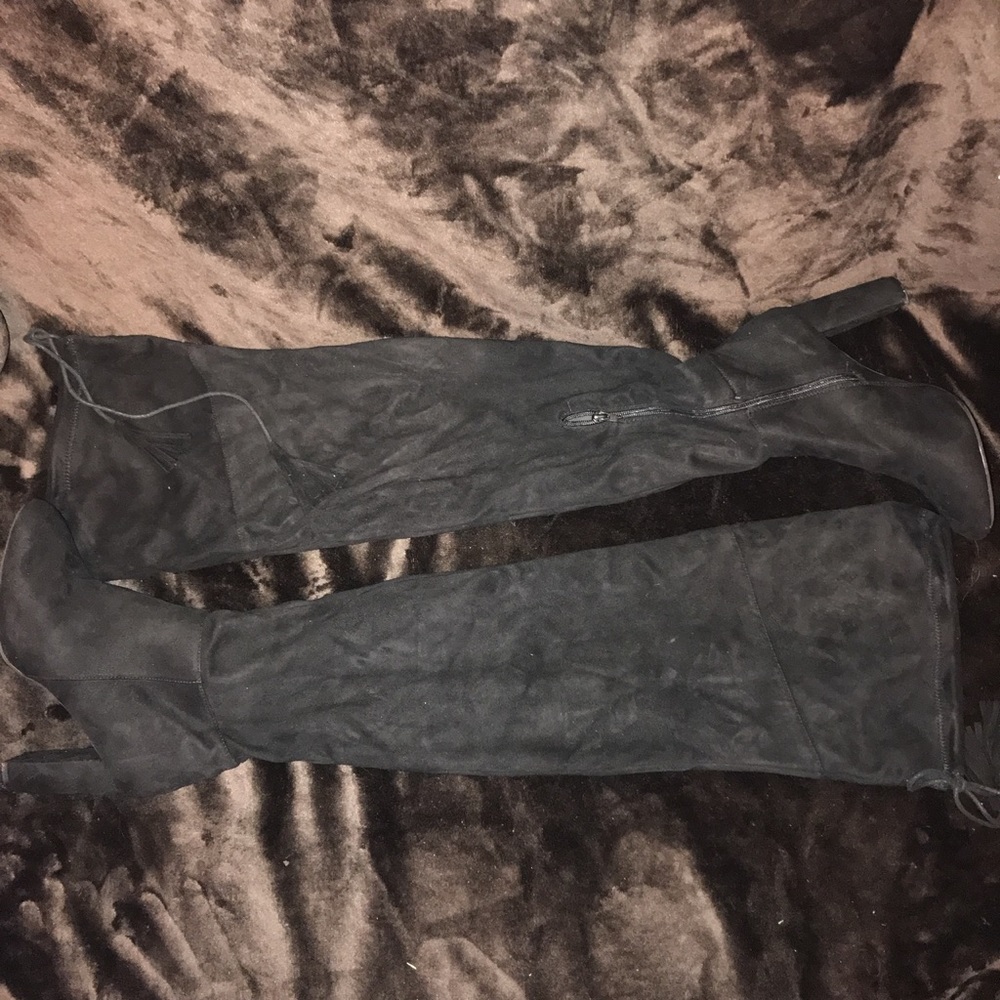 Black suede thigh high boots