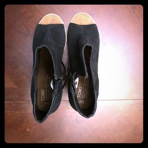 TOMS Black Suede Peep Toe Booties