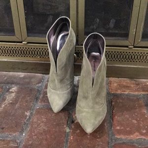 Army green suede stiletto ankle booties