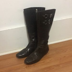 Leather Crocodile Skin Riding Boots