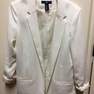 H&M White Open Front Longline Blazer