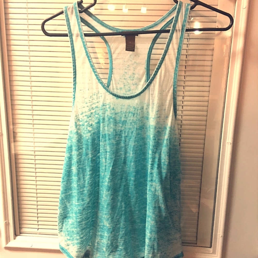 Semi-Sheer light blue tank top