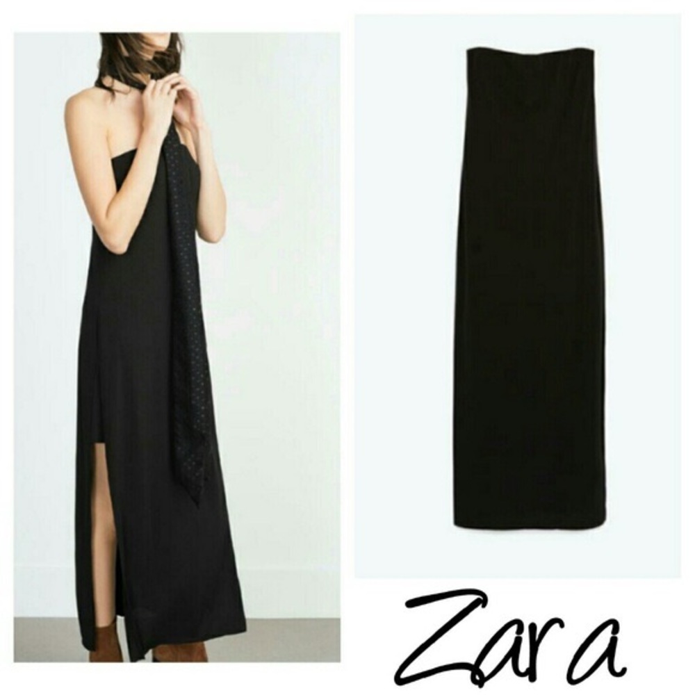 Zara black bandeau dress with side slits