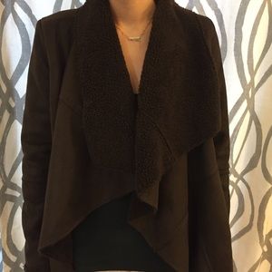 Faux suede and shearling jacket in dark chocolate