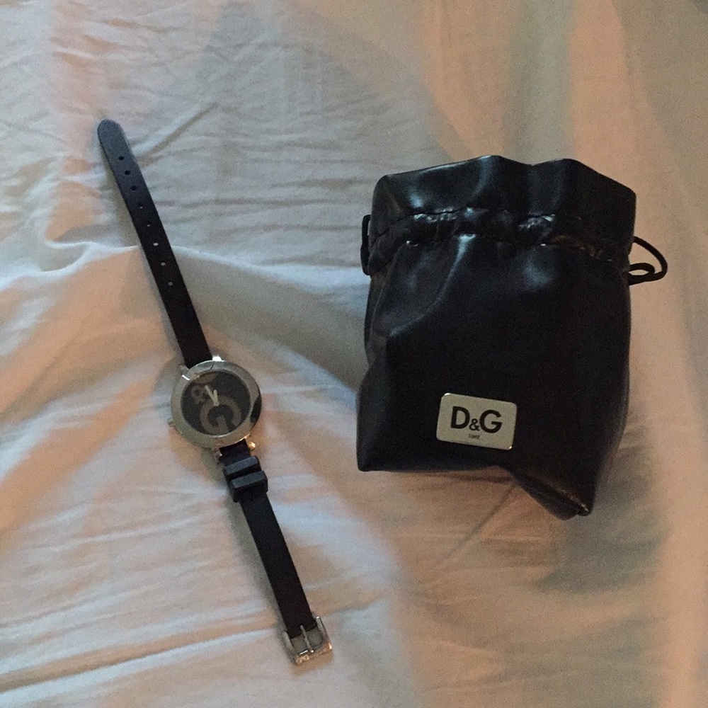 D&G Time Thin Silver Watch with Black Band