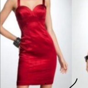 Red Bebe satin dress
